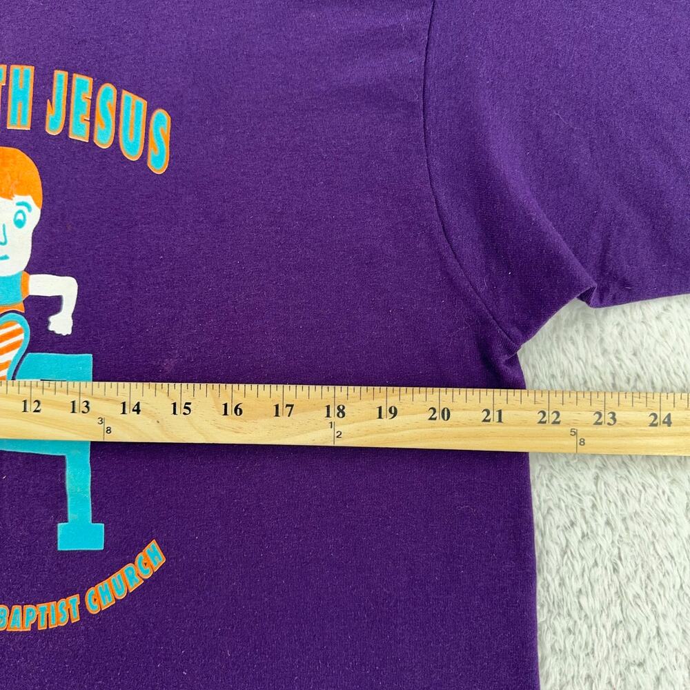 Vintage Run With Jesus Purple T-Shirt L Made in USA Christian Graphic Tee - Picture 7 of 8